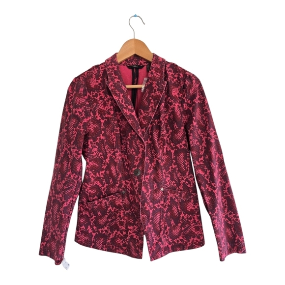 G.I.L.I. Blazer Jacket Women 10 Red Snake Animal Printed Stretch Canvas New - Picture 1 of 12